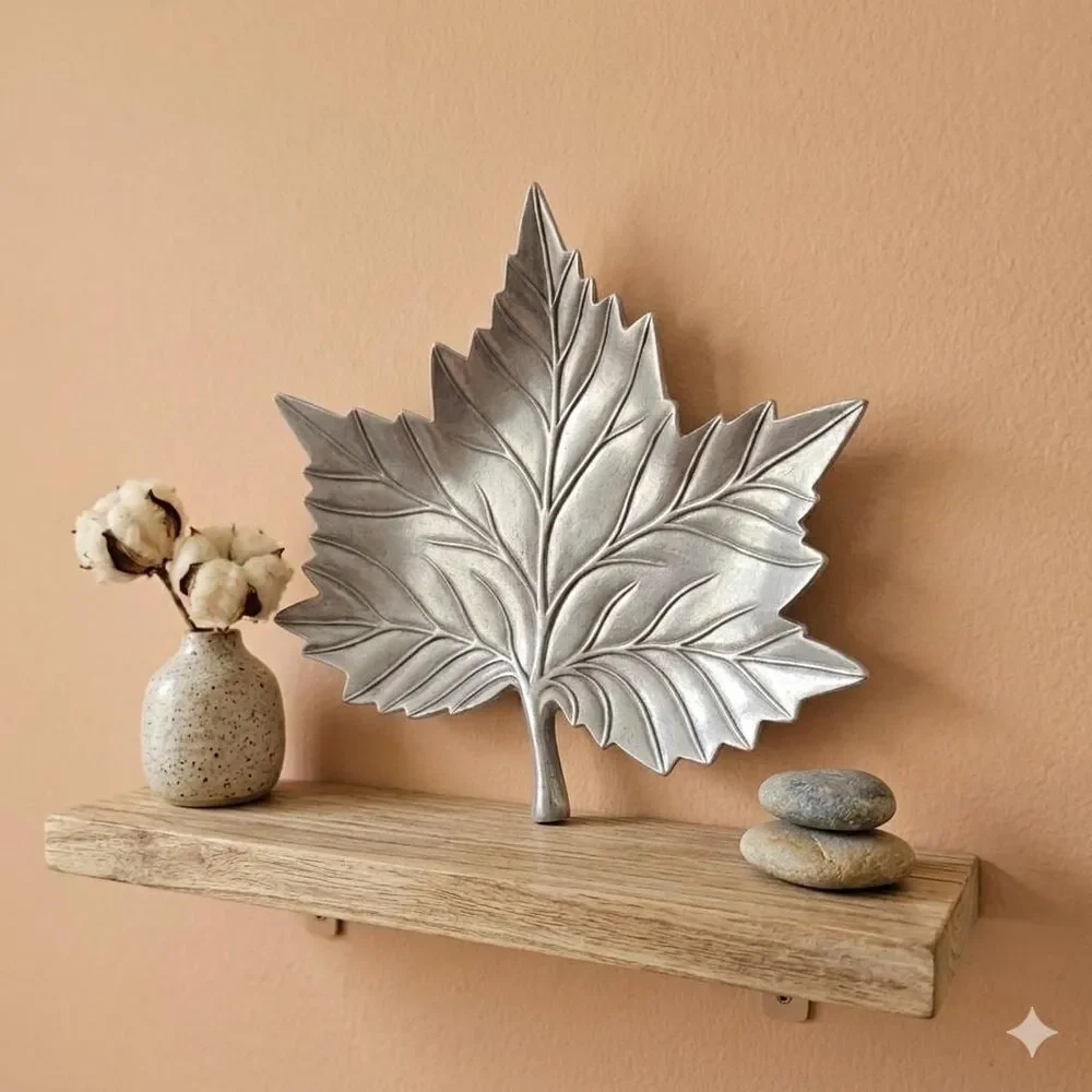 Vintage Silver Maple Leaf Cast Aluminum Tray – Botanical Catchall Dish
